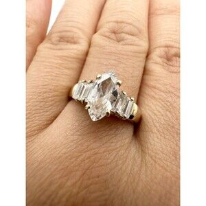 925 sterling silver 14k gold vermeil marquis emerald cut CZ ring size 7